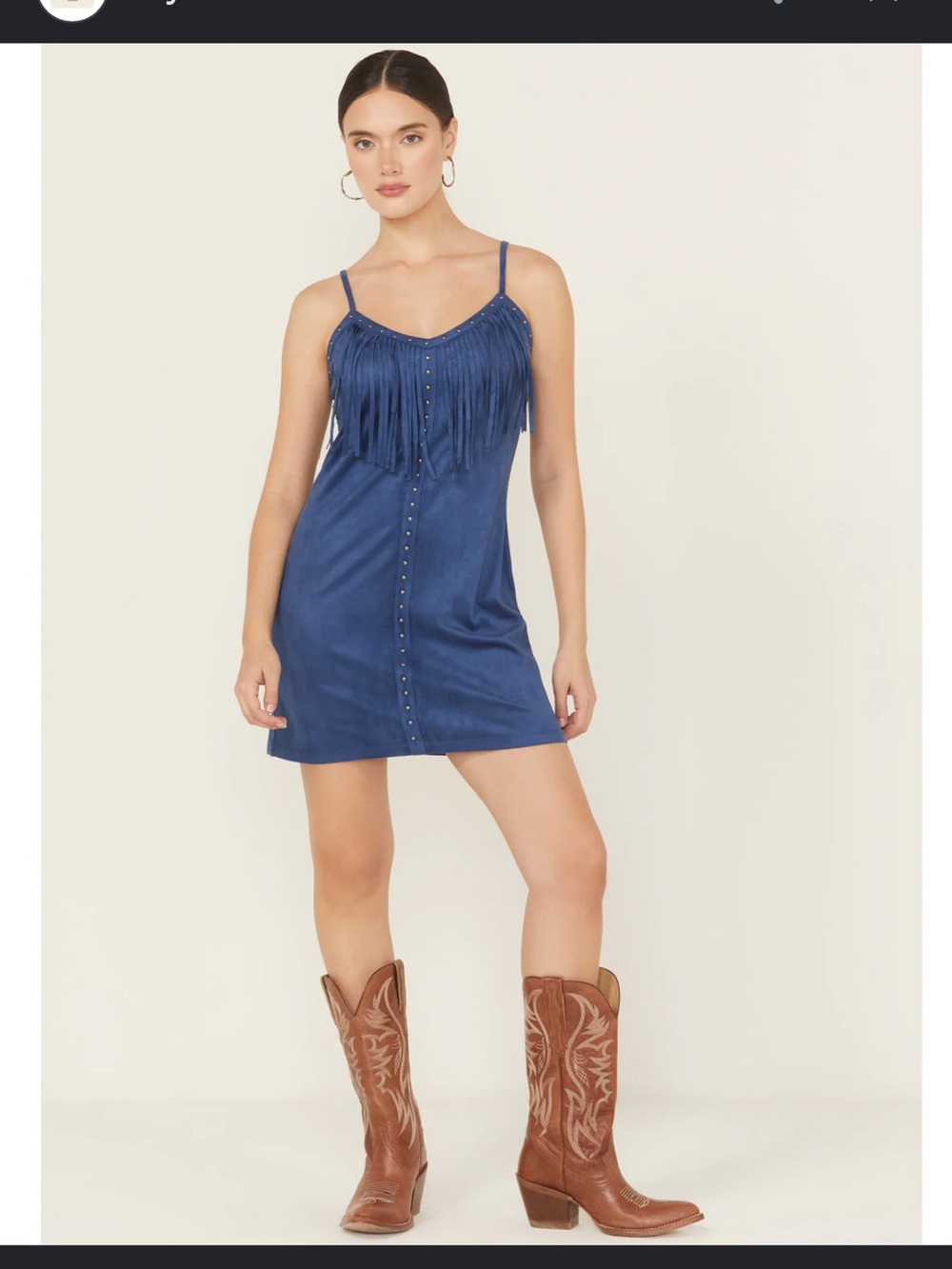 Idyllwind fueled by Miranda Lambert Blue Fringe faux Suede Mini Dress Studded M